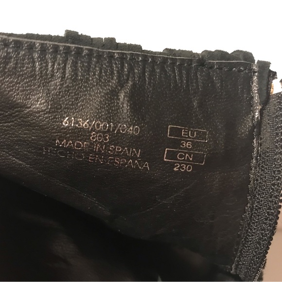 Zara fringed suede leather black heeled ankle booties size 36 / US 6 - Picture 9 of 10